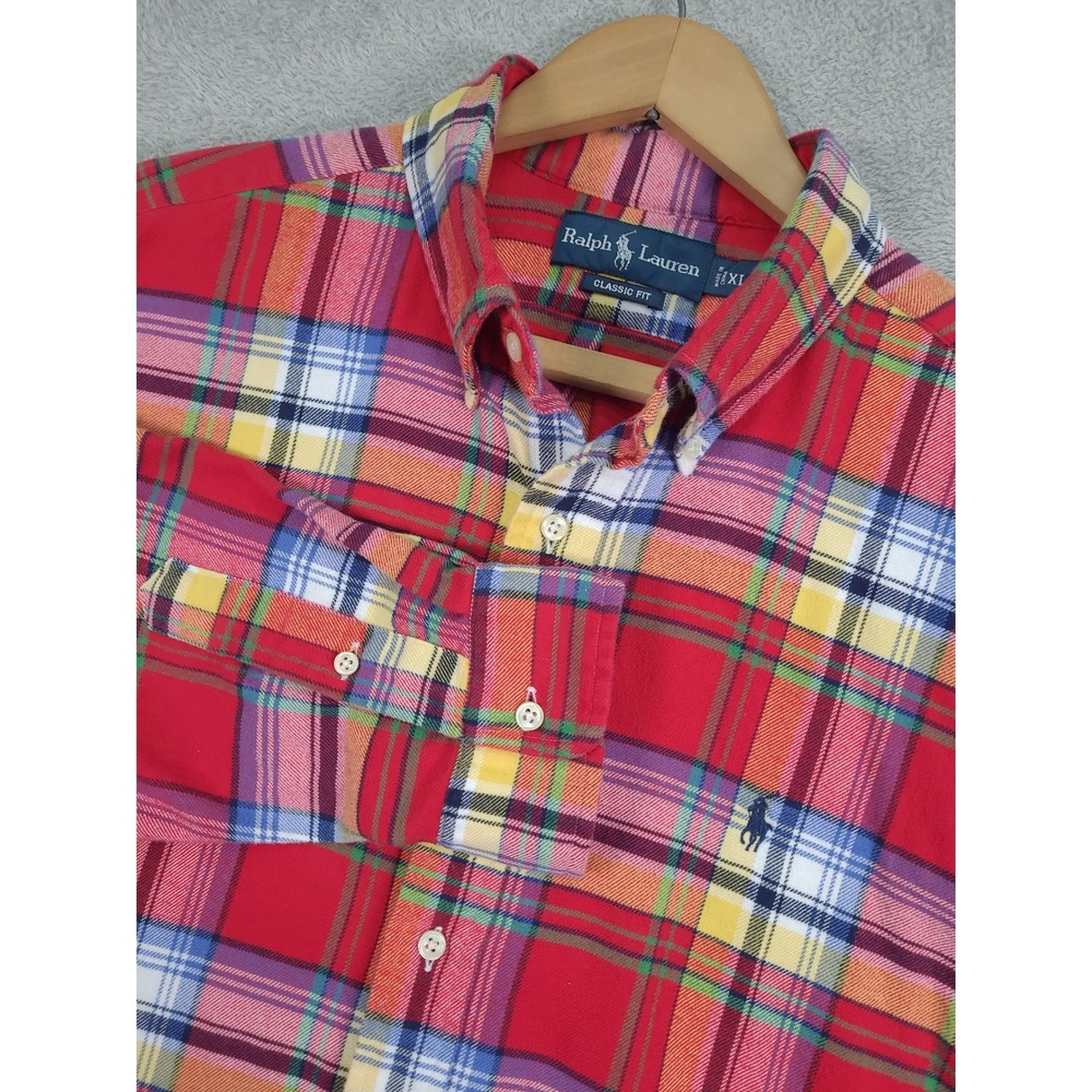 Vintge Ralph Lauren Classic Fit Plaid Button Down Shirt Mens XL Red Long Sleeve